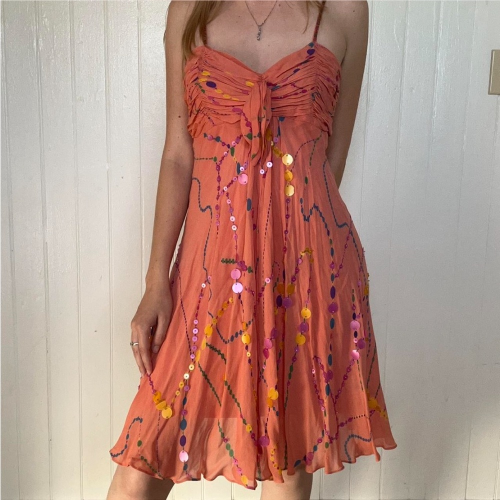 Orange Sequin Retro Mini Dress